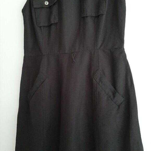 CALVIN KLEIN / Linen Blend w/ Pockets Knee Length Dress Black Sz 12 - Picture 6 of 12